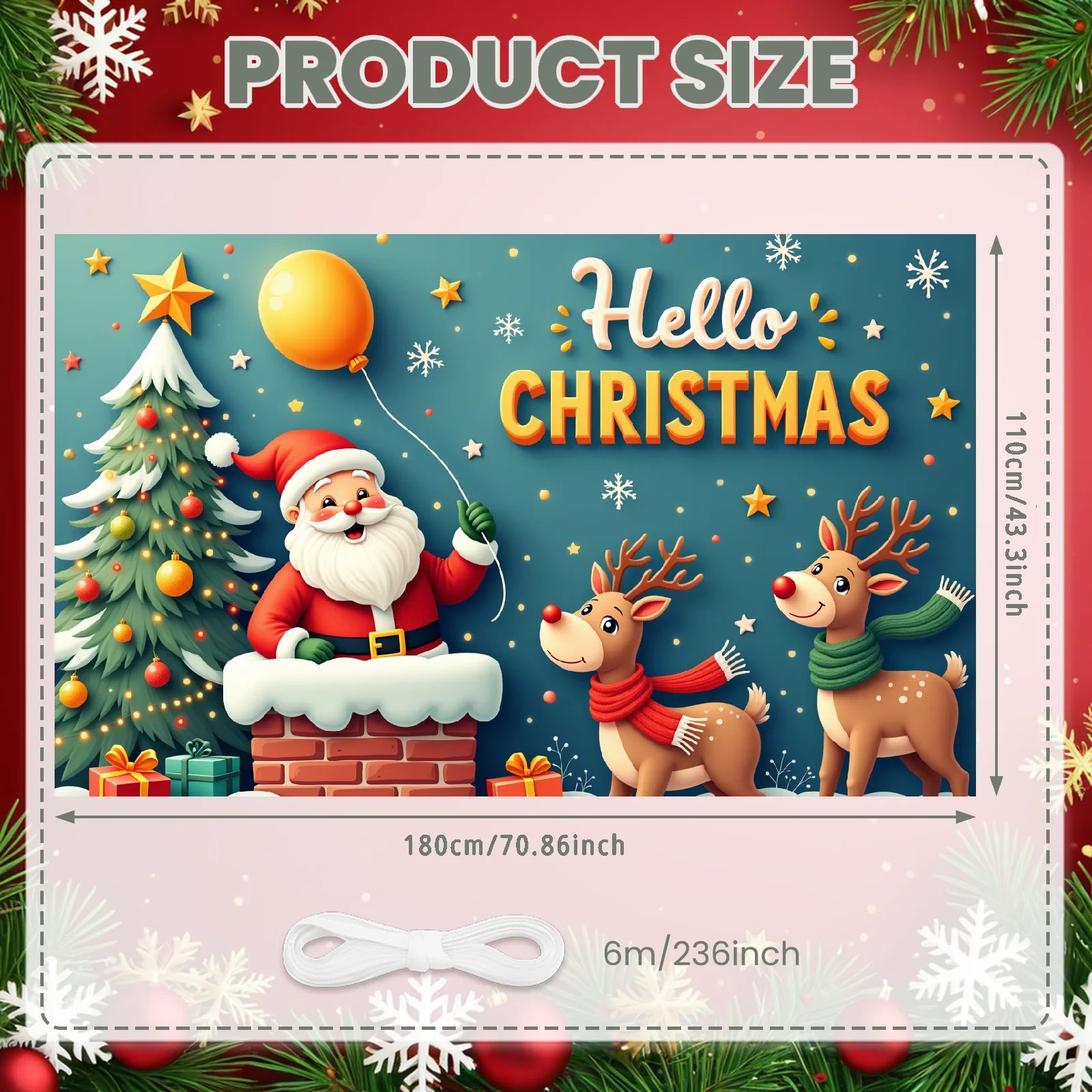 Merry Christmas Santa Decoration Festive Banner Polyester Snowy Scene Winter Holiday for Christmas Party Decor Seasonal Celebrat