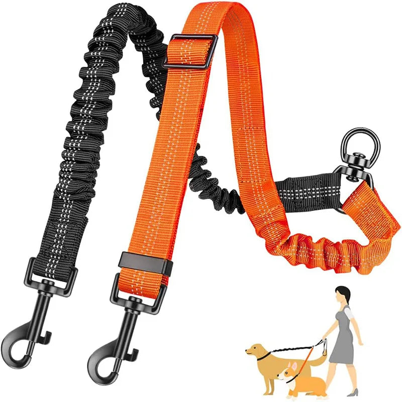 1.6ft Dual Dog Leash Extension - Shock Absorbing Bungee Coupler