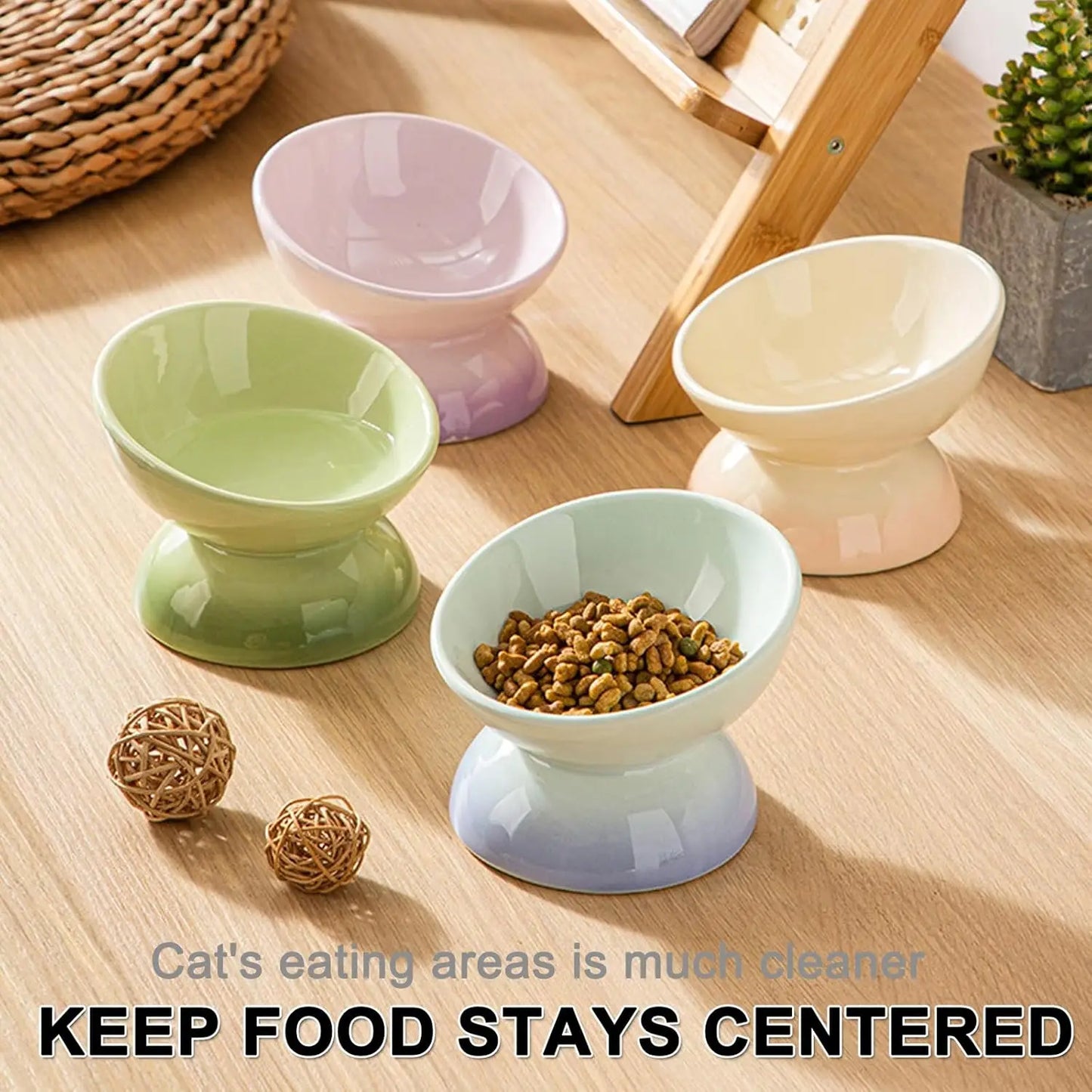 Ceramic Elevated Cat Bowl – Tilted Food & Water Bowl, Dishwasher & Microwave Safe
