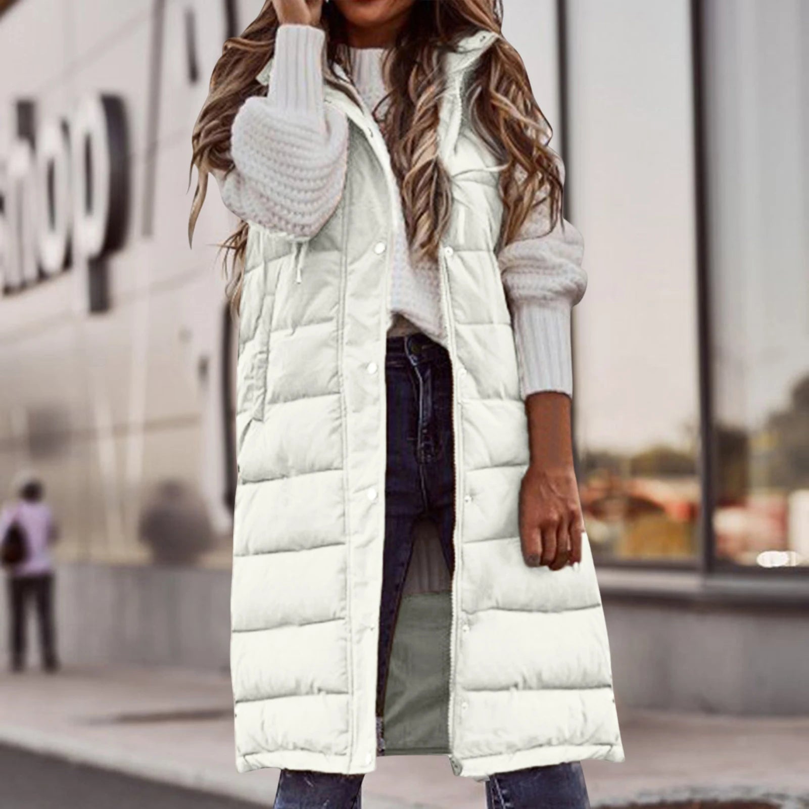 Women’s Long Hooded Down Vest – Warm Quilted Waistcoat - PULSE MART