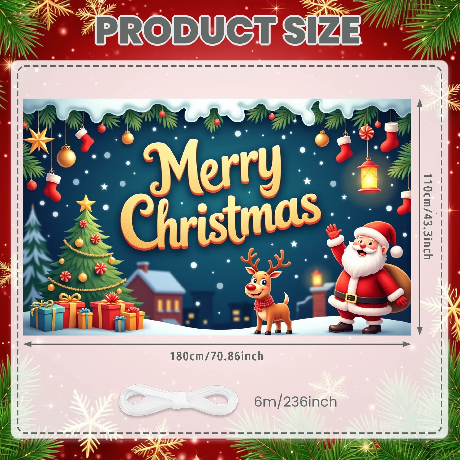 Merry Christmas Santa Decoration Festive Banner Polyester Snowy Scene Winter Holiday for Christmas Party Decor Seasonal Celebrat