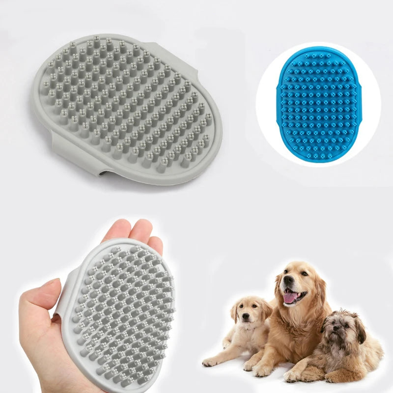 Rubber Bristle Dog Bath Brush - Adjustable Ring Handle Grooming Comb