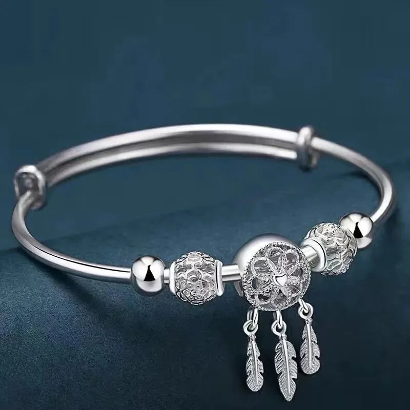 925 Sterling Silver Beads Bracelets for Women 100% Solid Adjustable Handmade