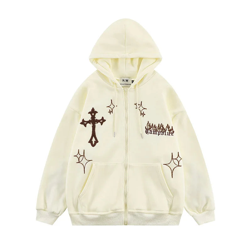 Hooded Sweatshirt Men's Women's Cross Embroidery Couple Trend Street Loose Hoodies