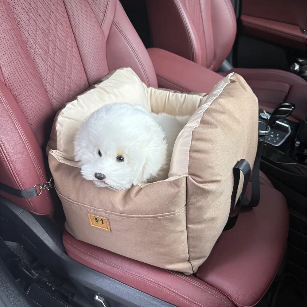 Four-Season Dog Car Seat with Safety Belt, Washable Pet Booster Nest