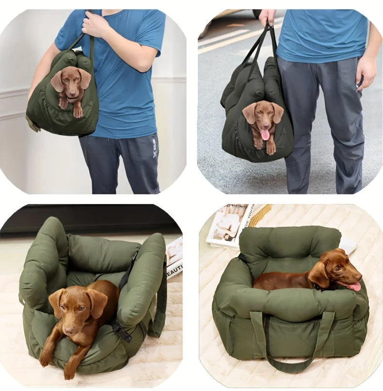Dog Car Seat with Safety Belt, Washable Non-Slip Pet Booster Bed