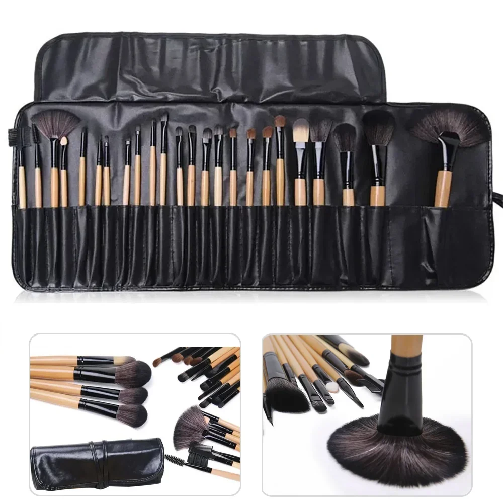 24-Piece Professional Makeup Brush Set - Eyebrow, Powder, Foundation, Shadows - PULSE MART