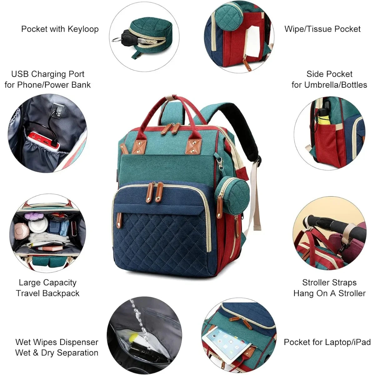 Diaper Bag with Changing Station 3 in 1 Baby Diaper Backpack with Foldable Changing Pad, Large Travel Back Pack for Girl Boy - PULSE MART