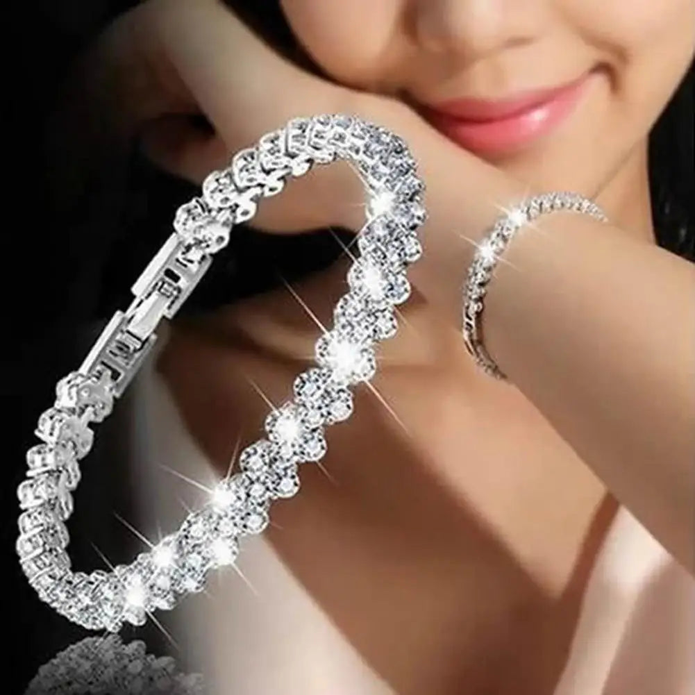 Elegant Bracelet for Women Chain Cubic Zircon Rhinestone Shiny Inlaid Bangle Bracelet