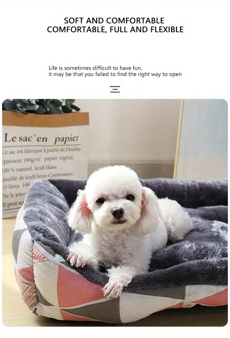 Winter Dog Bed Sofa Mat, Plush Calming Pet Basket Cushion