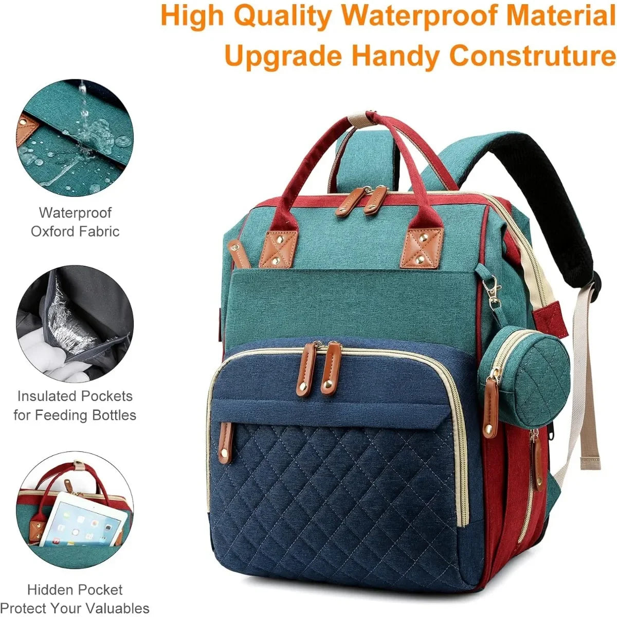 Diaper Bag with Changing Station 3 in 1 Baby Diaper Backpack with Foldable Changing Pad, Large Travel Back Pack for Girl Boy - PULSE MART