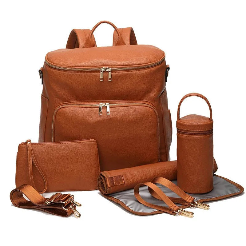 PU Leather Diaper Bag Backpack Large Capacity Travel Carry Bag Maternity Bag Stroller Organizer Nappy Changing Bags Diaper pad - PULSE MART
