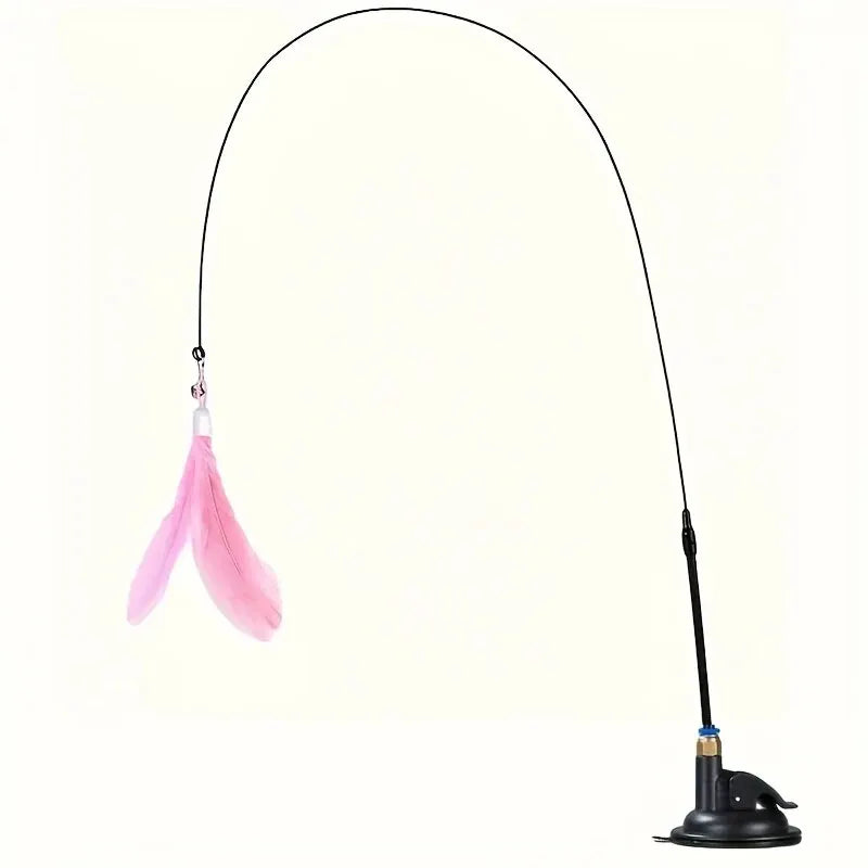 Interactive Cat Teaser Toy – Feather Wand with Bell & Suction Cup for Indoor Cats