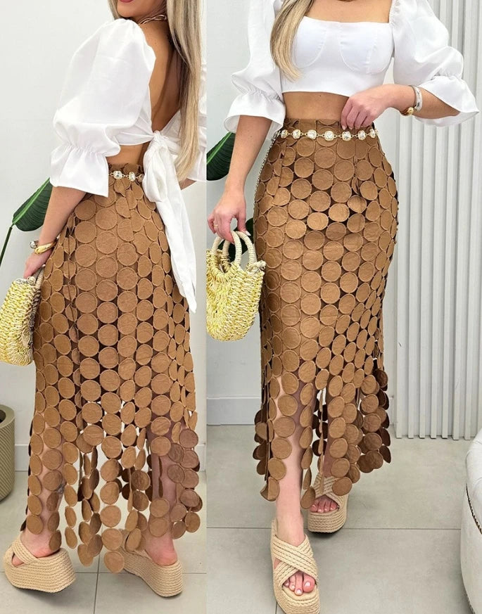 Women’s Boho Tassel Skirt 2025 – High Waist Hollow-Out Slim Fit Long Skirt - PULSE MART