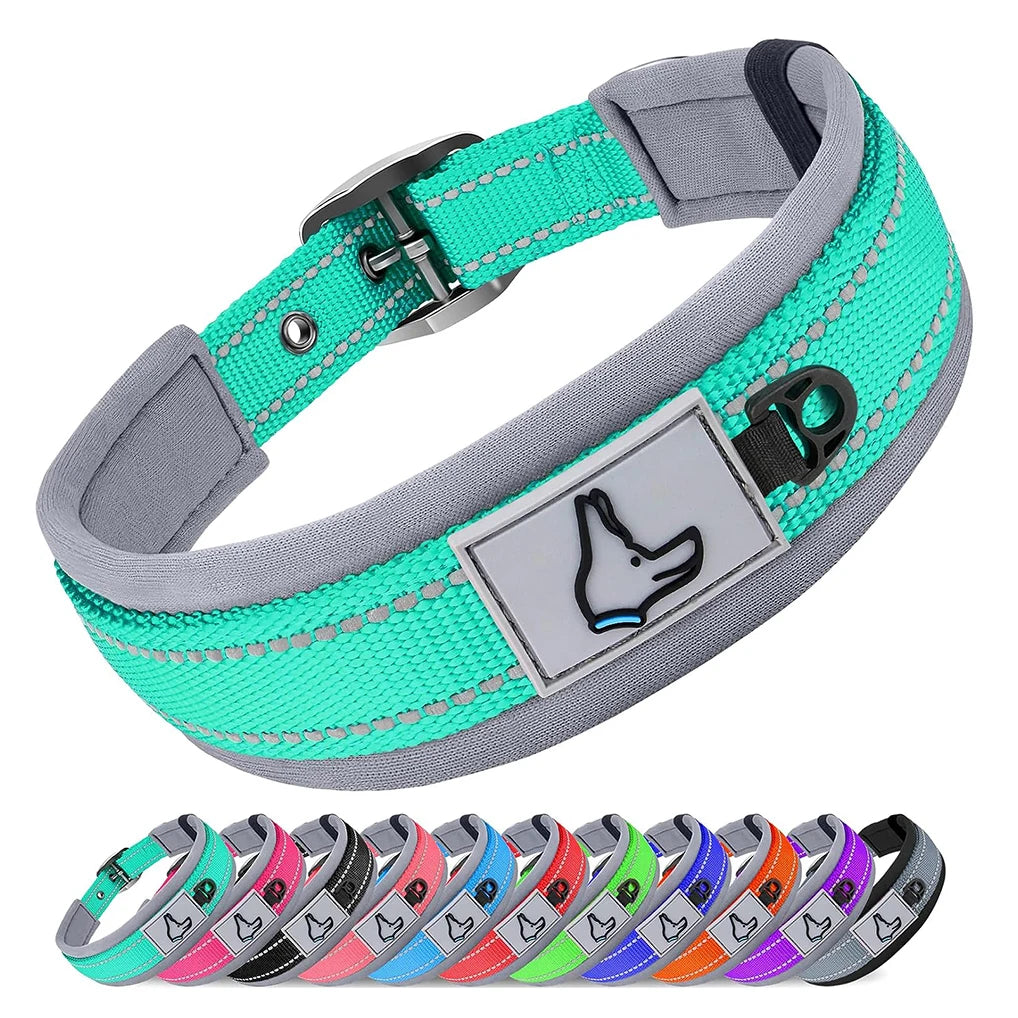 Reflective Padded Dog Collar - Heavy Duty Nylon & Neoprene