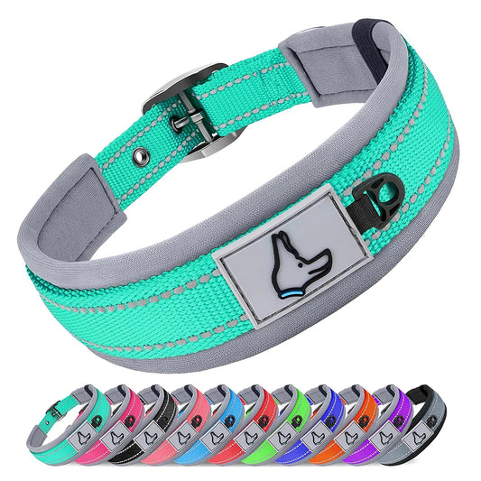 Reflective Padded Dog Collar - Heavy Duty Nylon & Neoprene