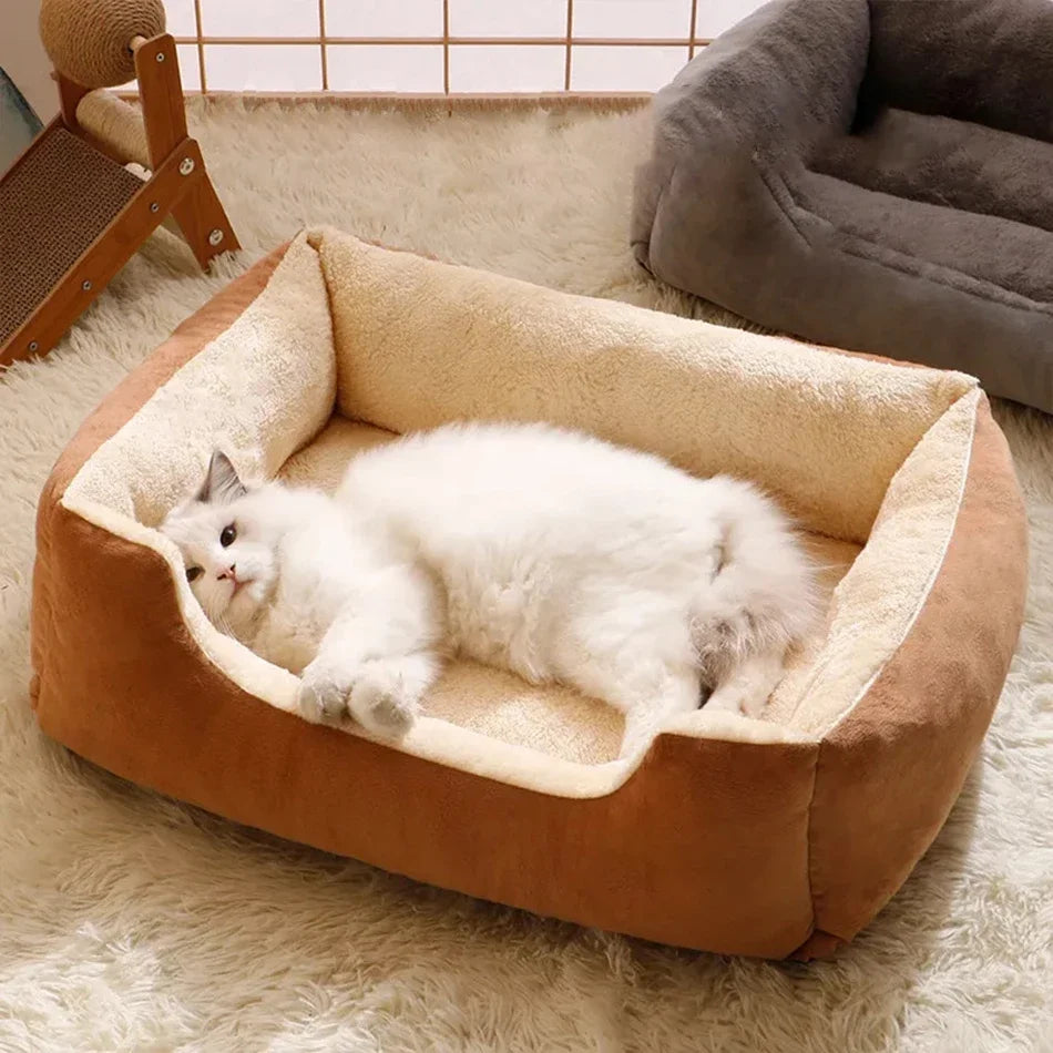 Plush Cat Bed Cushion Basket, Cozy Kitten House & Habitat