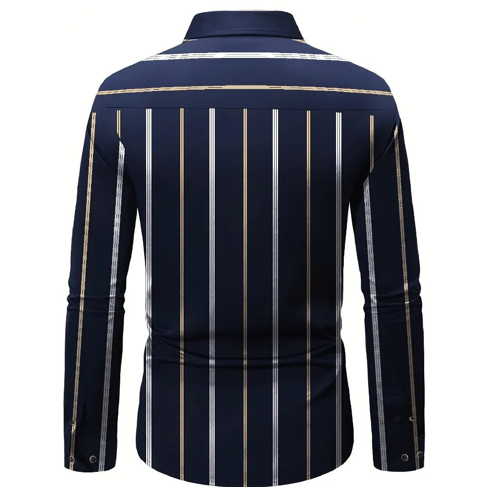 2025 New Men’s Striped Long Sleeve Shirt – Smart Casual Business Fashion