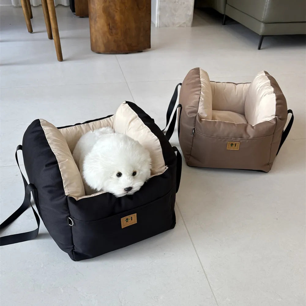 Four-Season Dog Car Seat with Safety Belt, Washable Pet Booster Nest