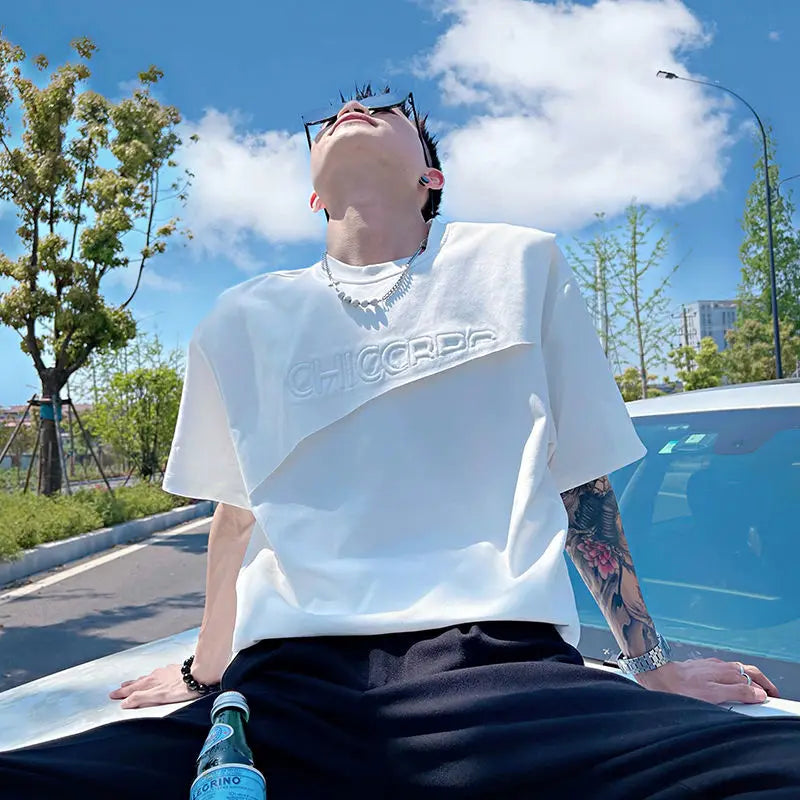 Men’s Green Slim Fit T-Shirt – Plain Alphabet Rock Streetwear Tee, Casual Cotton Top