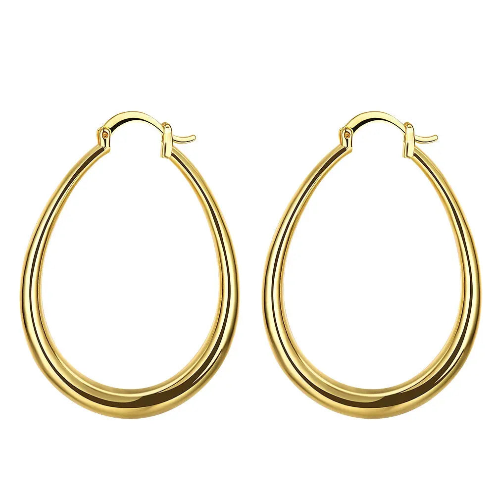 925 Sterling Silver 18K gold plated 4.4cm oval earrings for women Fashion Party Wedding.