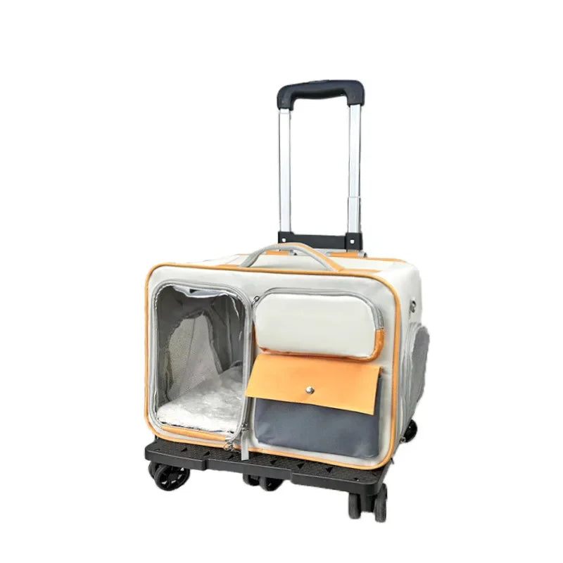 Rolling Pet Carrier Backpack – Detachable Cat & Dog Trolley Travel Bag for Small Pets