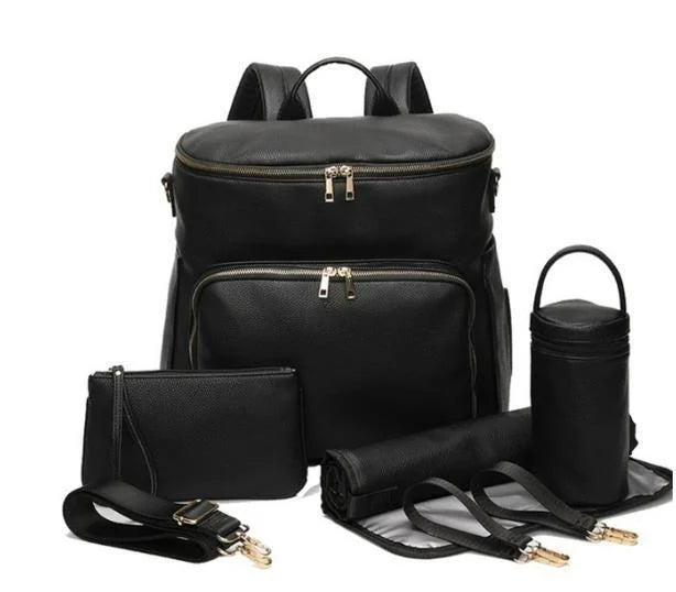PU Leather Diaper Bag Backpack Large Capacity Travel Carry Bag Maternity Bag Stroller Organizer Nappy Changing Bags Diaper pad - PULSE MART