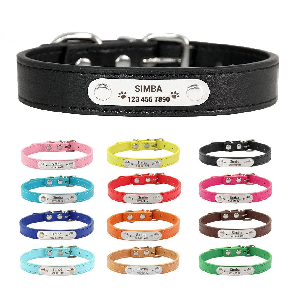 Personalized Leather Dog Collar: Custom Carved Name ID & Anti-Lost Design