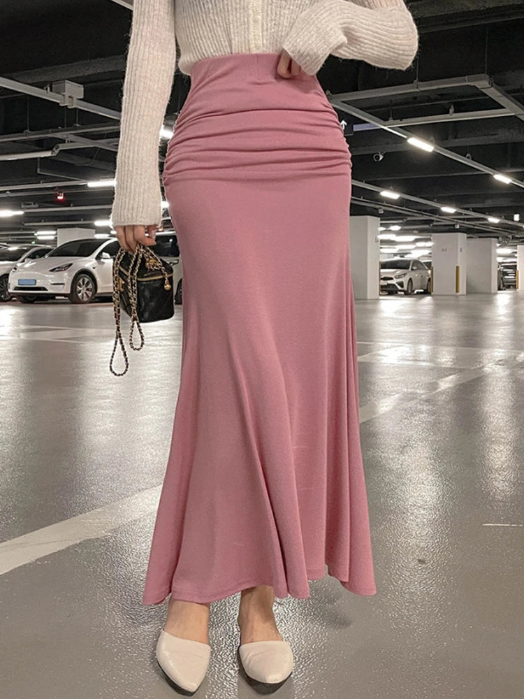Shirring Satin Skirts for Women High Waisted Skirt 2025 Women A-Line Elegant Skirts