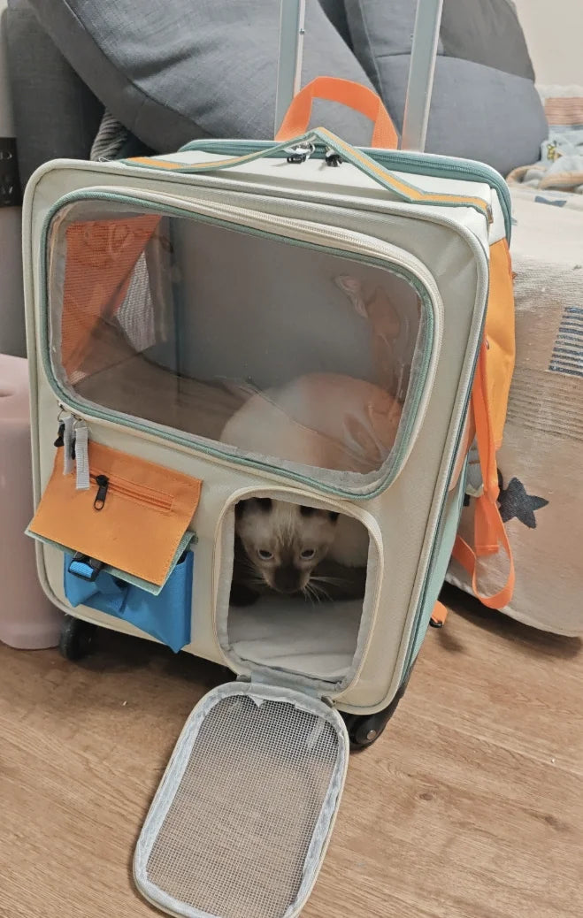 Rolling Cat Carrier with Wheels – Pet Travel Carrier for Large Cats & Small Dogs Up to 10kg