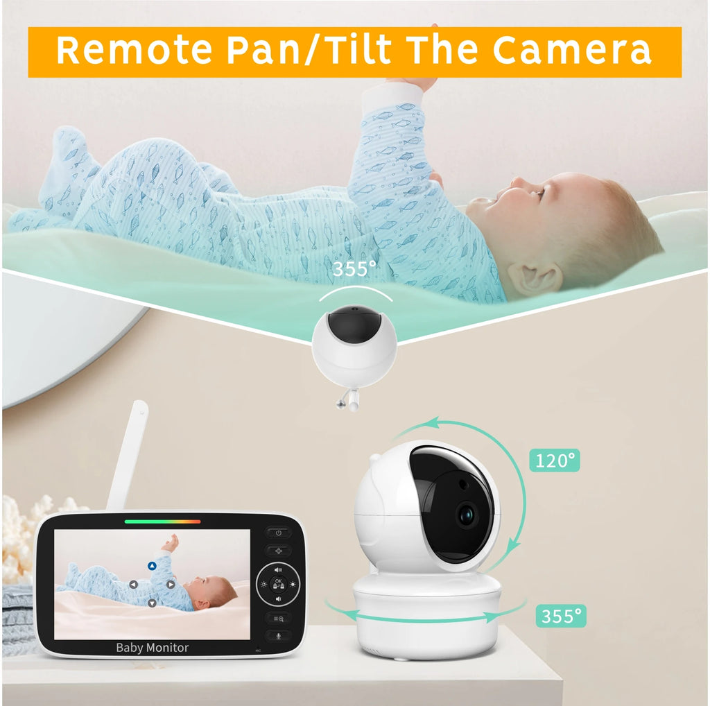 SM530A Baby Monitor 5 inch HD Rotating Baby Monitor Wireless Shaking Head Camera Night Vision Intercom Lullaby Baby Safety - PULSE MART