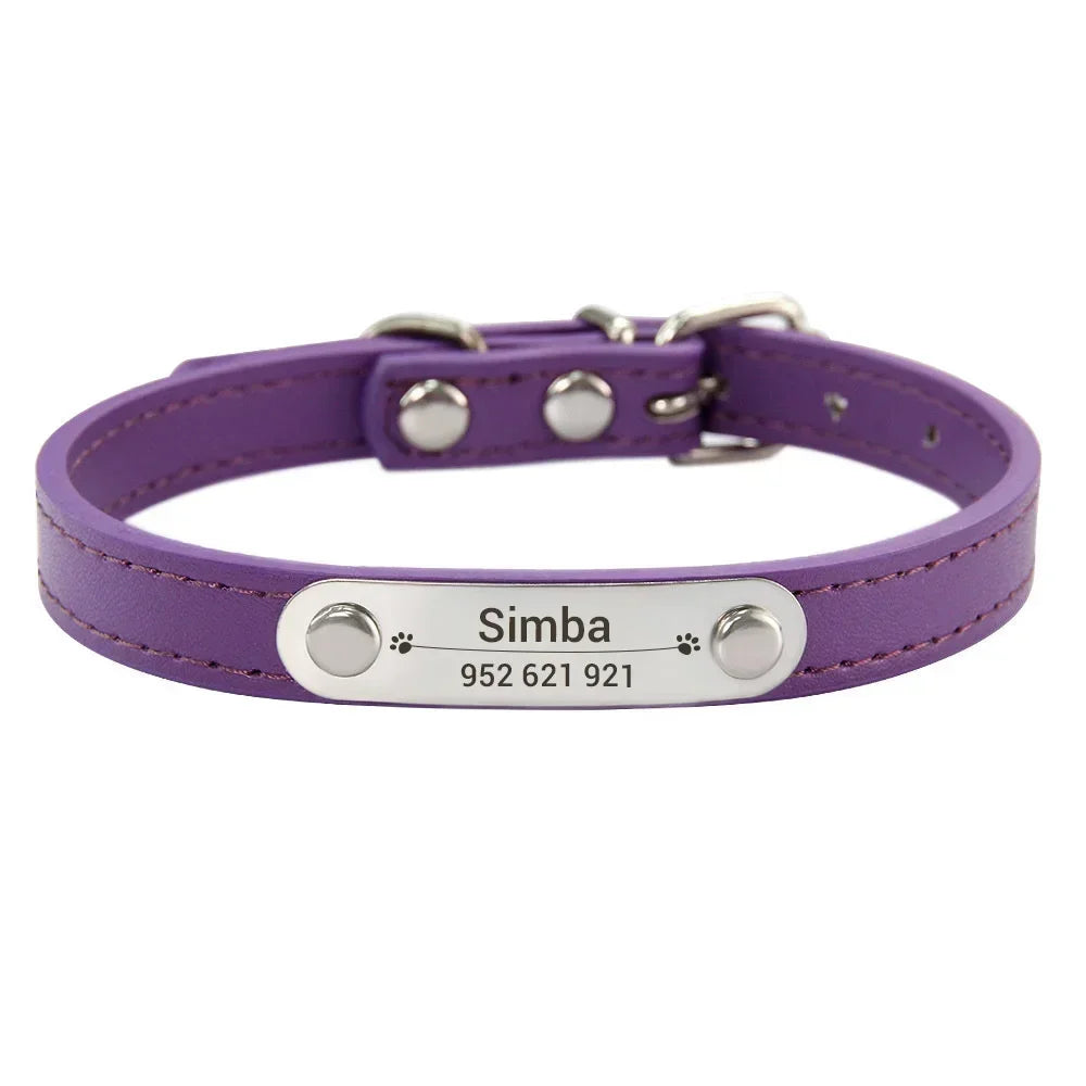 Personalized Leather Dog Collar: Custom Carved Name ID & Anti-Lost Design