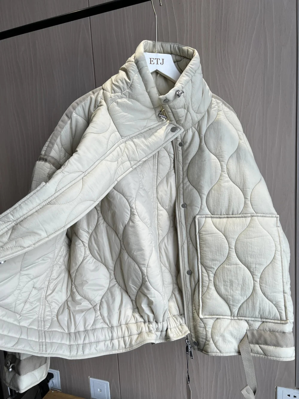 ETJ 2024 Quilted Jacket with Ties – Women’s Beige Cotton Coat - PULSE MART