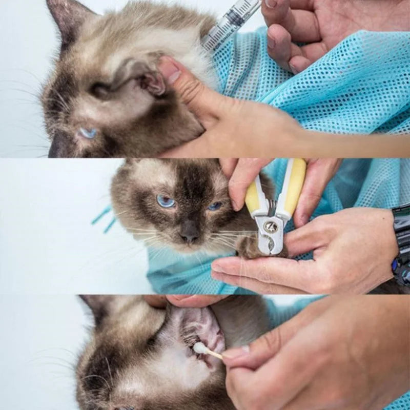 Cat Grooming Shower Bag – Adjustable Mesh Restraint Bag for Bathing & Nail Trimming