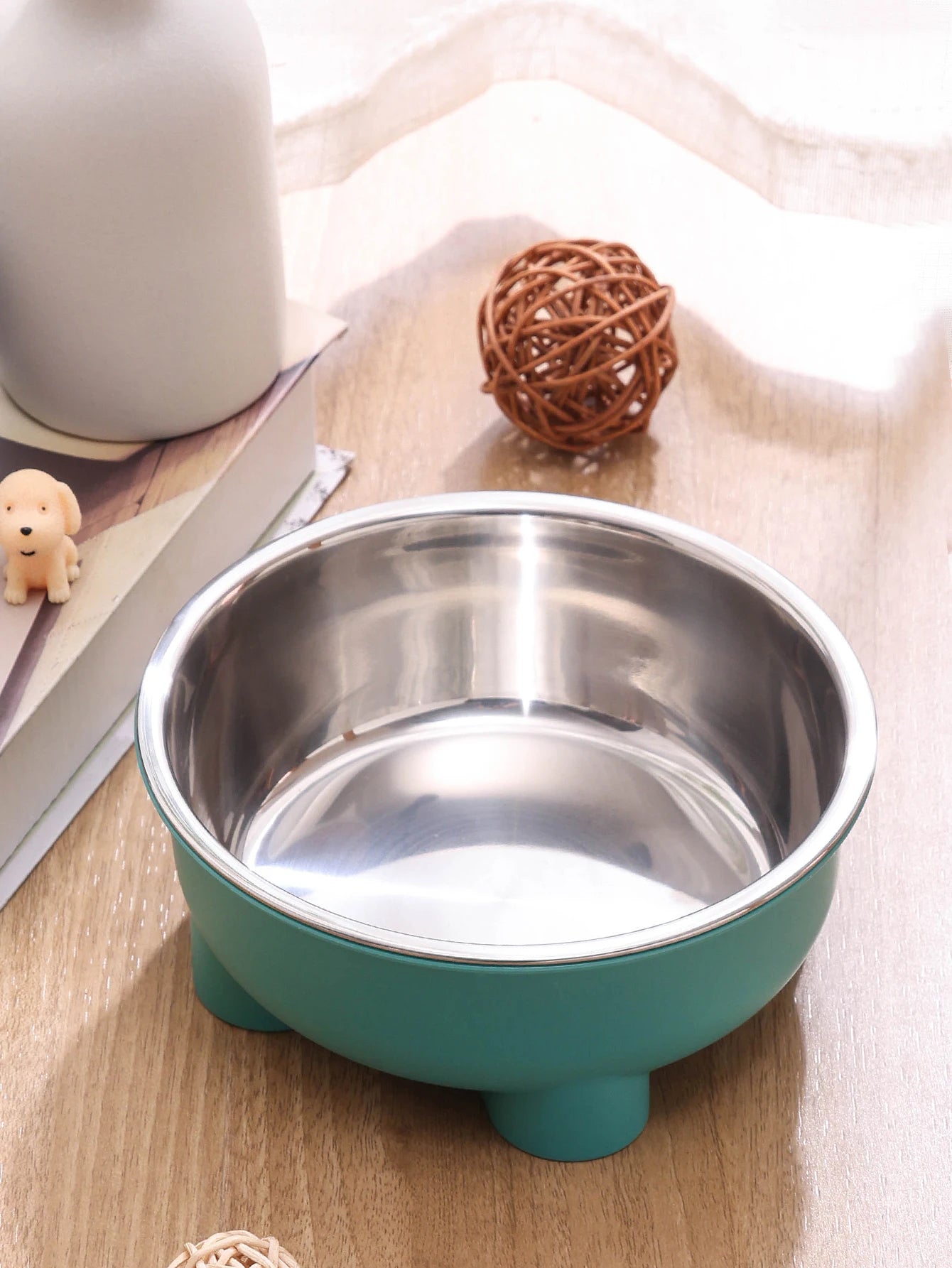 1PC Four-Legged Solid Color Stainless Steel Pet Dog Bowl And Cat Bowl For Indoor And Outdoor Use