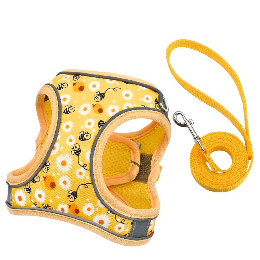 DH009 Cartoon Dog Harness and Leash Set: Breathable Honeycomb Mesh Vest