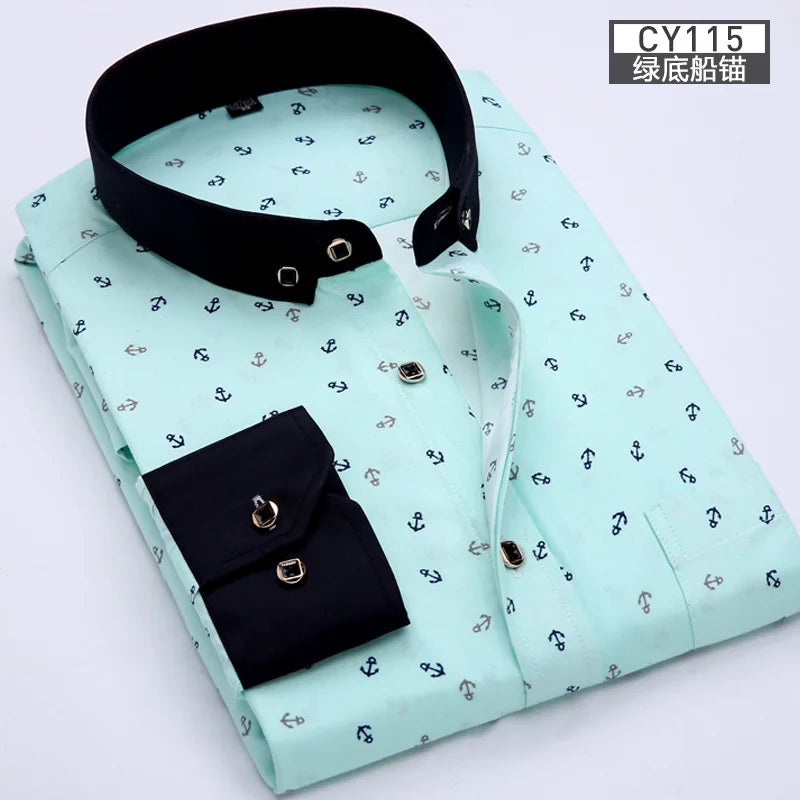 New men's shirt Thin long-sleeved printed spring/summer non-ironing slim breathable shirt