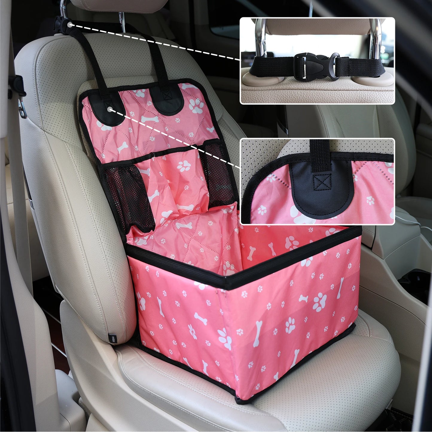 Universal Dog Car Seat with Storage Pockets, Non-Slip Pet Travel Mat