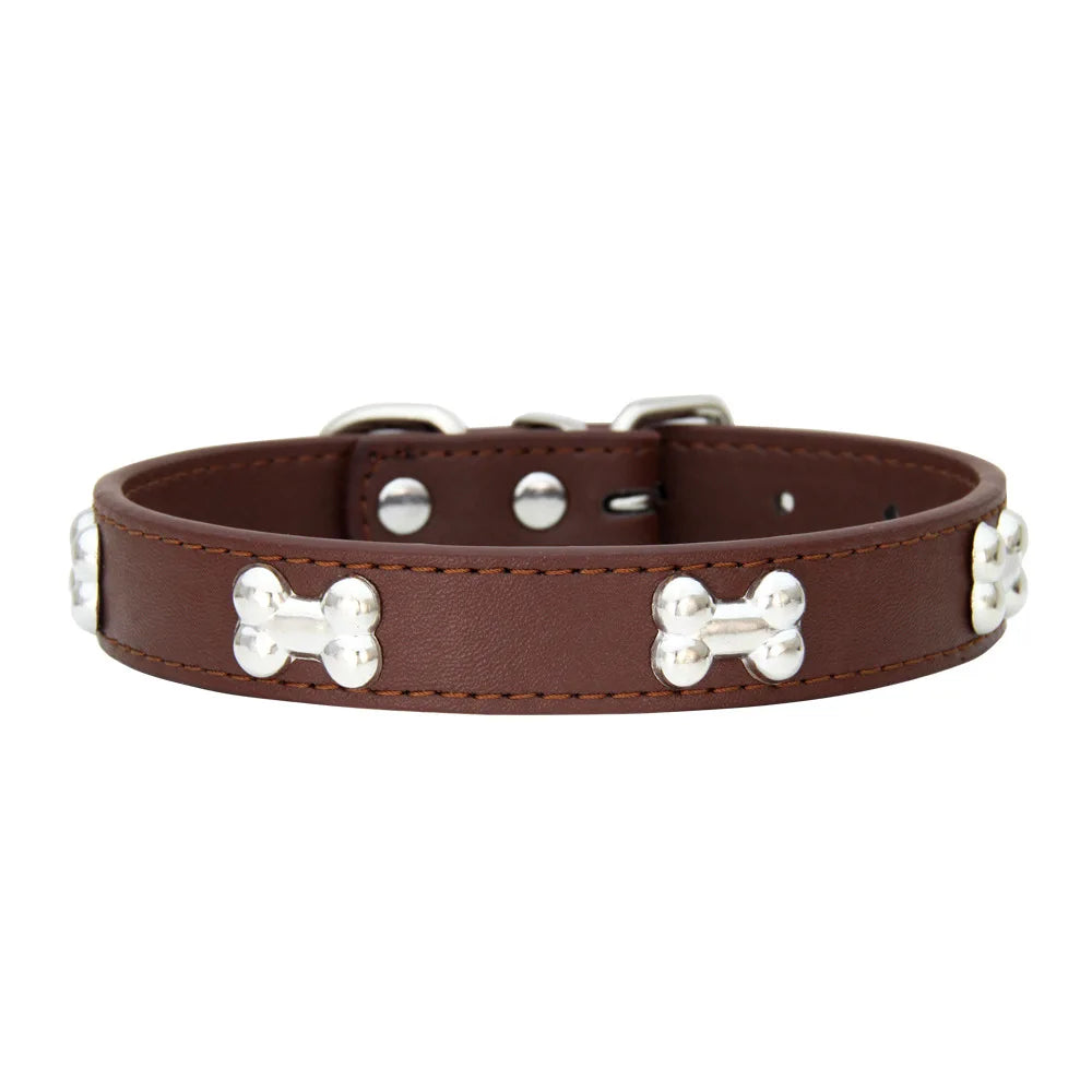 Genuine Bone Leather Dog Collar - Durable Neckband for Small & Large Pets