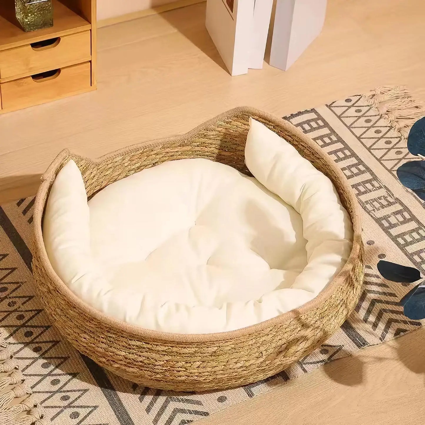 Woven Cotton Rope Cat Basket Bed - Round Sleeping Nest with Luxury Pillow