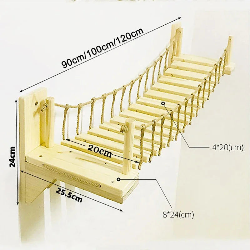 Wall-Mounted Cat Bridge & Tree Set - Sisal Ladder Climber with Hammock Bed