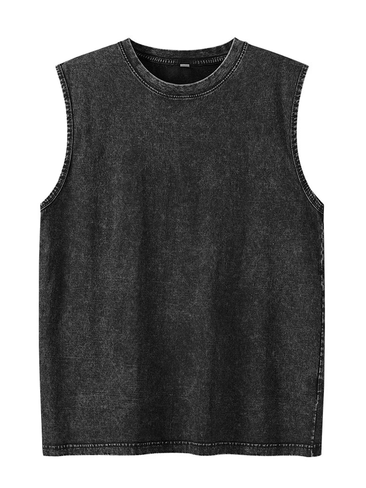 Summer Men’s Washed Cotton Tank Top – Muscle Gym Sleeveless Workout Tee, Loose Fit Running &amp; Beach Cutoff Shirt