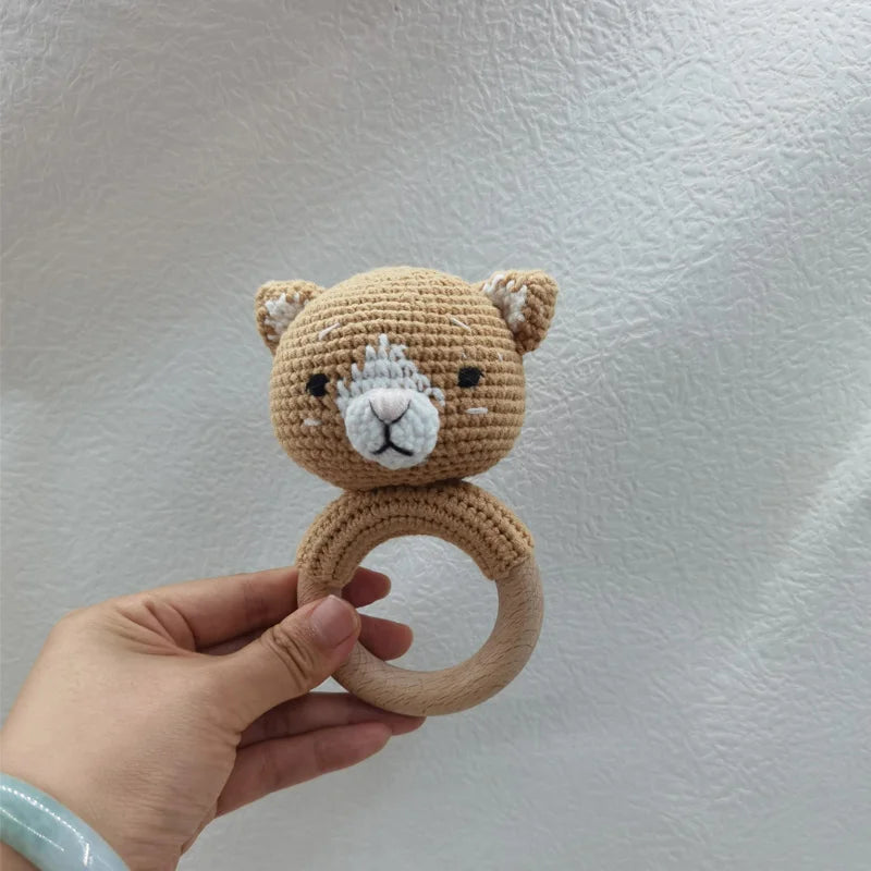 Amigurumi Cartoon Animal Baby Rattle Cute Wooden Ring Handhold Newborn Rattle Toys Handmade Pacifier Clips Kids Educational Toys - PULSE MART