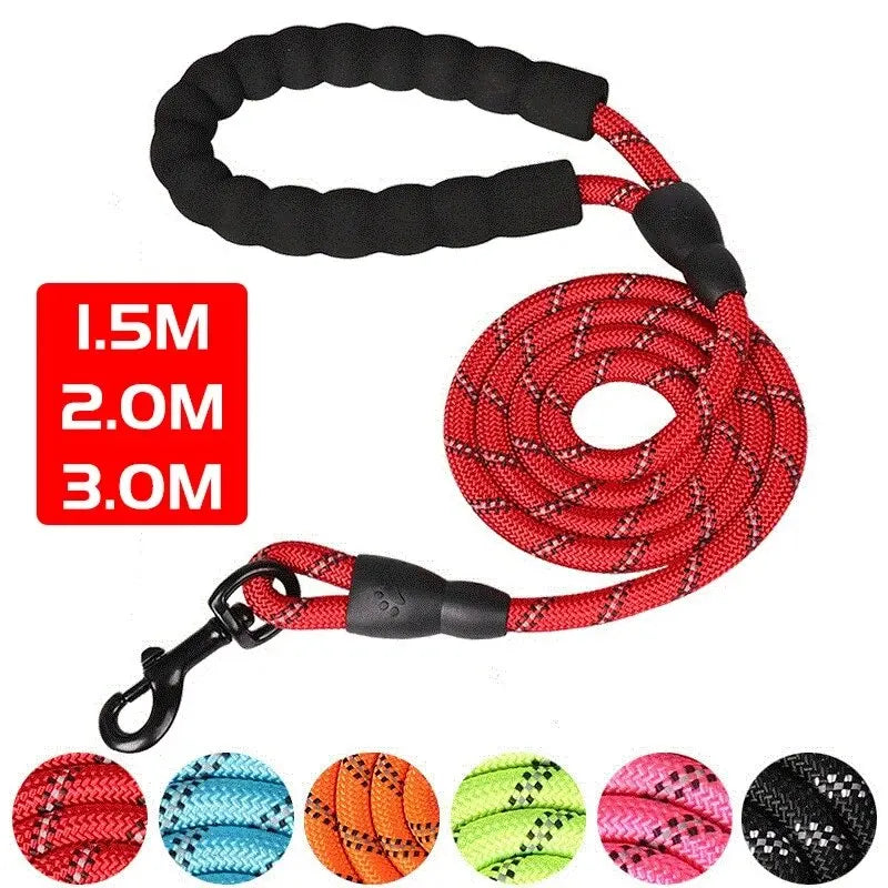 Double Handle Reflective Dog Leash - Heavy Duty Padded Lead for Strong Dogs