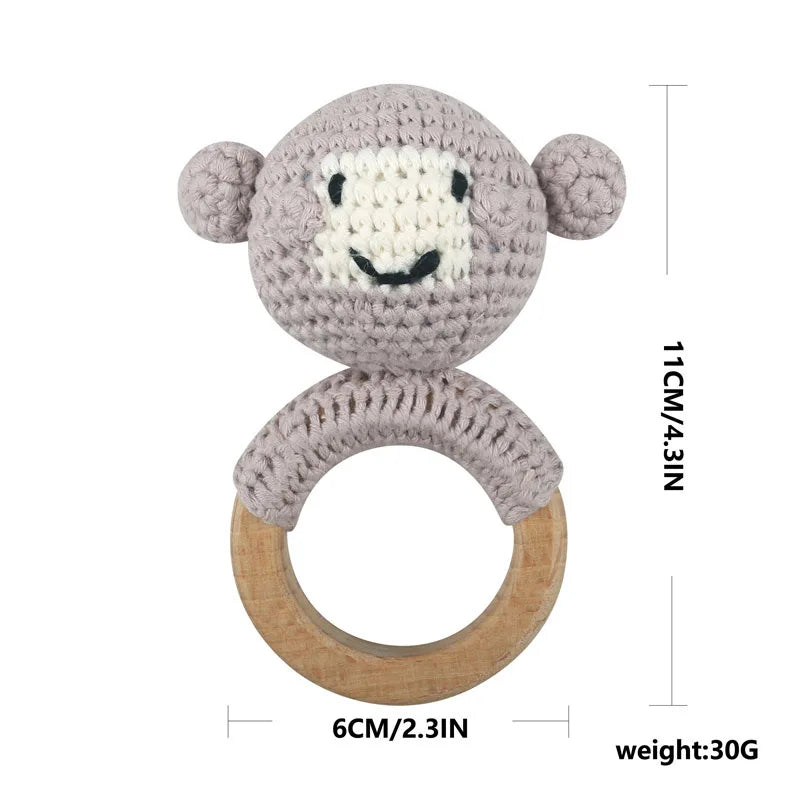 Amigurumi Cartoon Animal Baby Rattle Cute Wooden Ring Handhold Newborn Rattle Toys Handmade Pacifier Clips Kids Educational Toys - PULSE MART