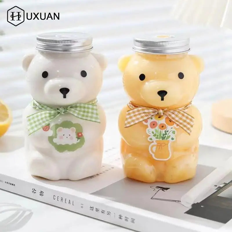Disposable Drink Bottles Juice Storage Bottles Beverage Milk Tea Bottles Cute Bear Juice Drink Milk Tea Sealed Bottle - PULSE MART