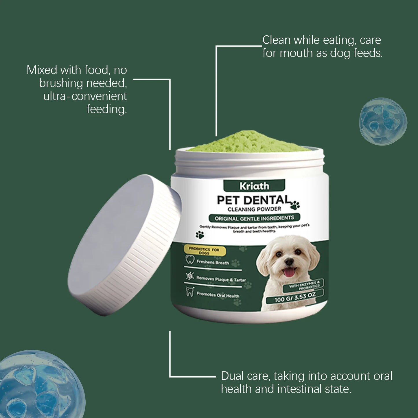 Natural Enzyme Dog Dental Powder - Cat Breath Freshener & Plaque Control