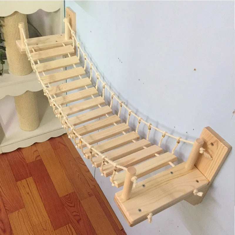 Wall-Mounted Cat Bridge & Tree Set - Sisal Ladder Climber with Hammock Bed