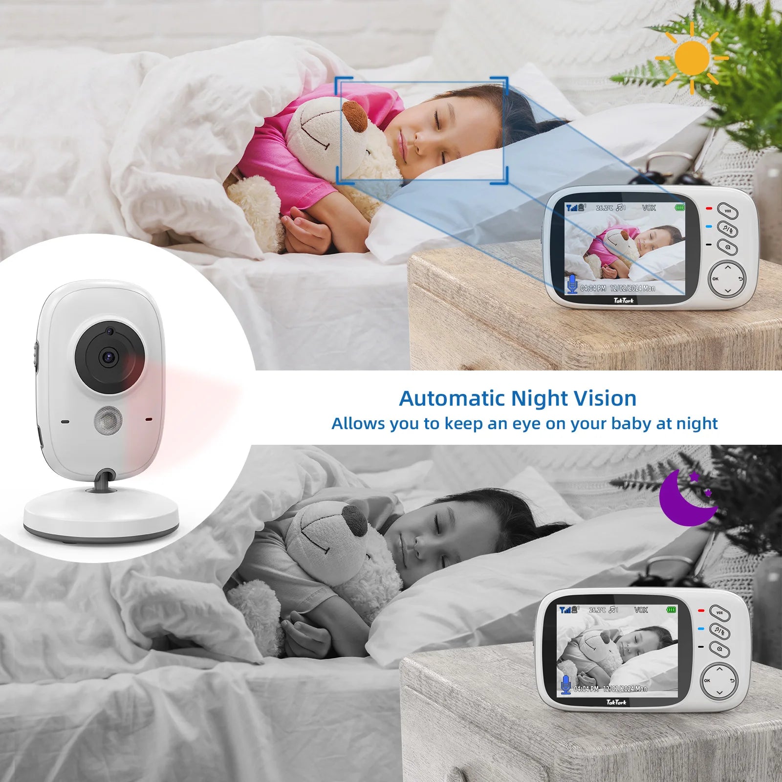 TakTark 3.2 Inch Wireless Video Baby Monitor With Lullabies Auto Night Vision Two Way Intercom Temperature Monitoring Babysitter - PULSE MART