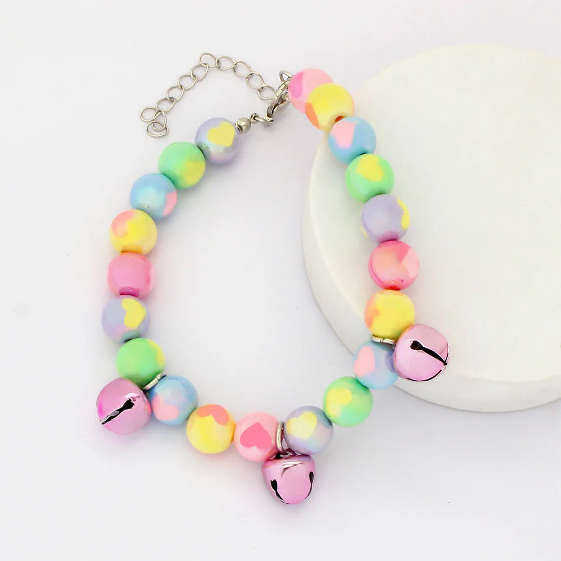 Cute Candy-Colored Pet Collar: Pearl Necklace with Flower Beads & Alloy Chain